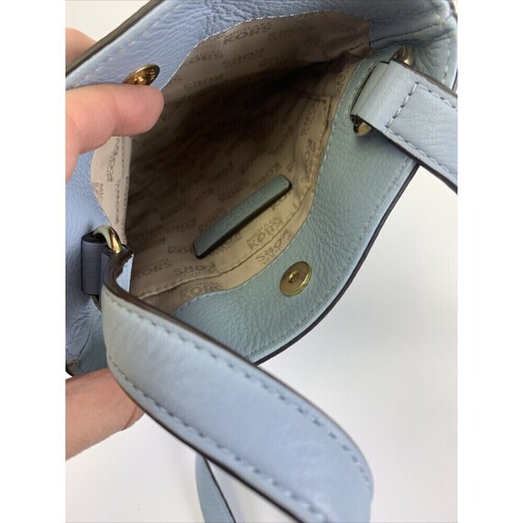 Michael Kors Moxley Crossbody Bag Pebbled Leather Light Blue Zip Snap Purse - Picture 11 of 14